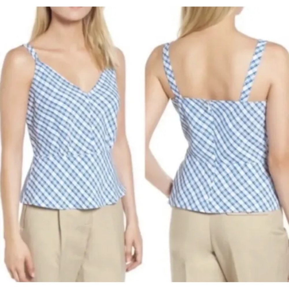 Lewit Sodalite Kasie Check Tank Blue Check Peplum Cami-Small